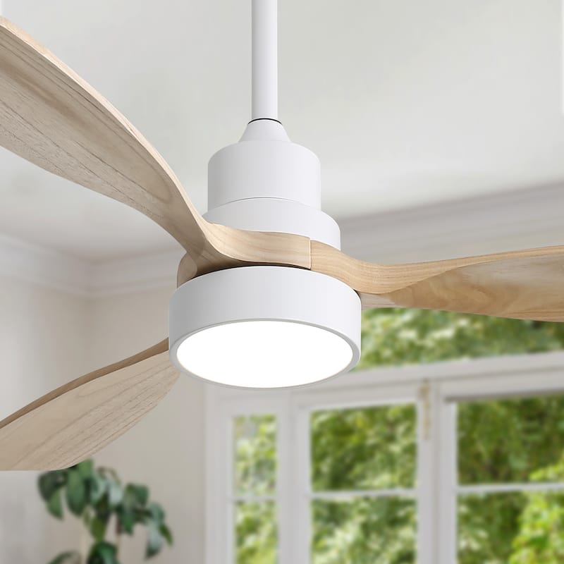 48 Inch Modern Ceiling Fan With Lights 3 Wood Fan Blade Noiseless Reversible Motor Smart Remote Control