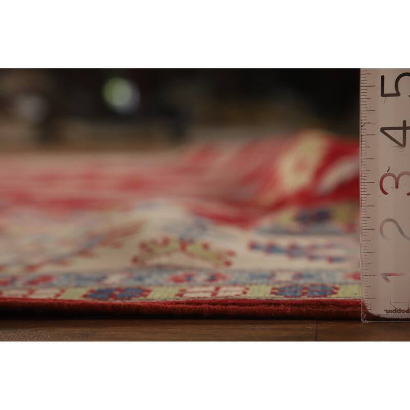 Hand Knotted Oriental 100% Wool Carpet Traditional Geometric Red Kazak Area Rug - 12' 10'' X 9' 6''