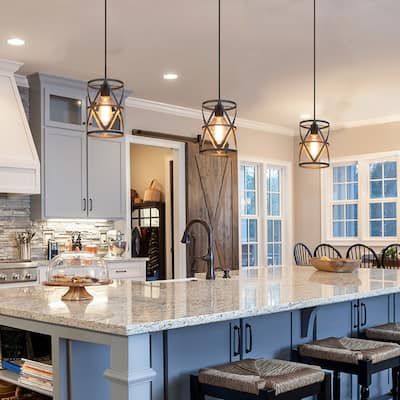 Modern Industrial 1-Light Metal Cylinder Cage Pendant Lights for Dining Room - D6'' x H8.5''