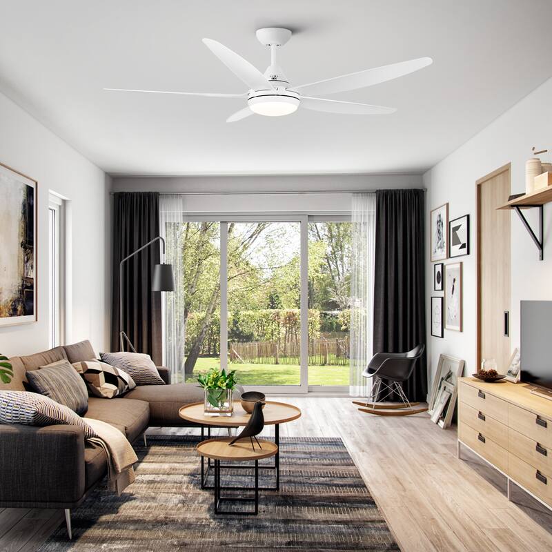56 in. Dimmable Integrated LED Indoor White Ceiling Fan with Reversible Motor and Remote - 56 INCHES