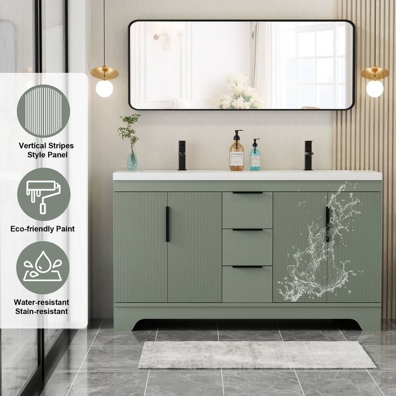 Vertical Stripes Bathroom Vanity Set with Sink Top & Faucet