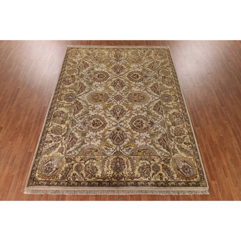 All-Over Floral Agra Indian Area Rug Hand-Knotted Wool Carpet - 9'1"x 12'2"