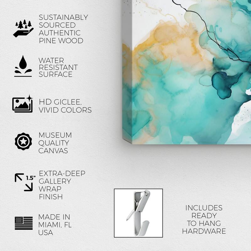 Wynwood Studio Canvas Abstract Teal Water Spreading Blue and Teal Nautical & Coastal Wall Art Canvas Print