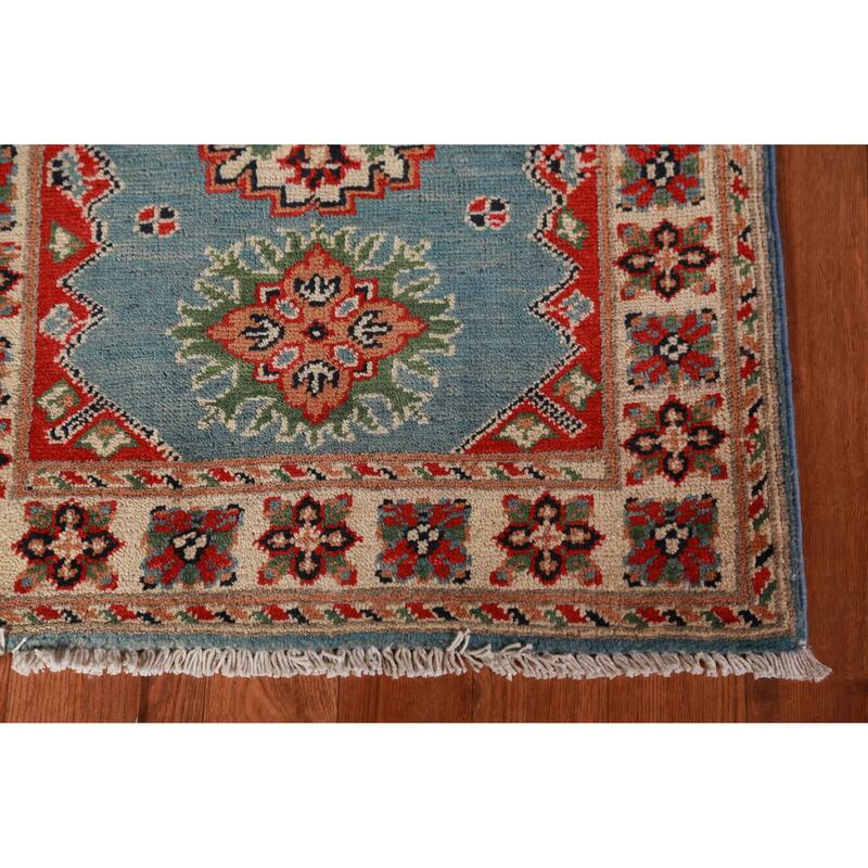 Light Blue Kazak Oriental Foyer Rug Hand-Knotted Wool Carpet - 2'0"x 3'0"