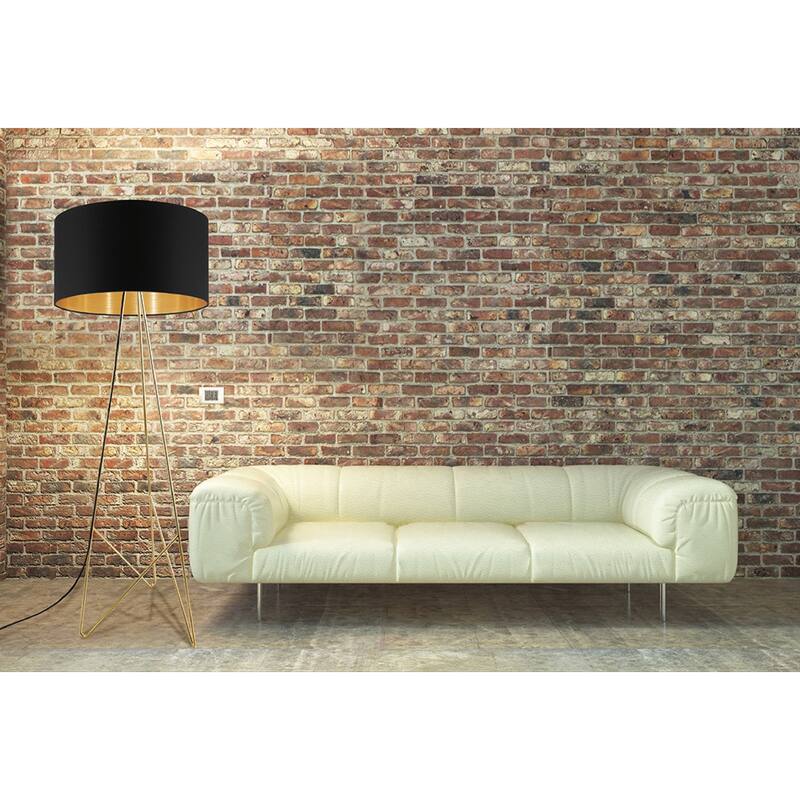 Eglo Camporale 1-Light Gold Floor Lamp with Black Exterior, Gold Interior Fabric - Gold