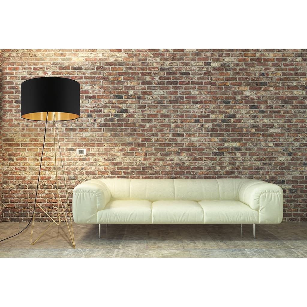 Eglo Camporale 1-Light Gold Floor Lamp with Black Exterior, Gold Interior Fabric