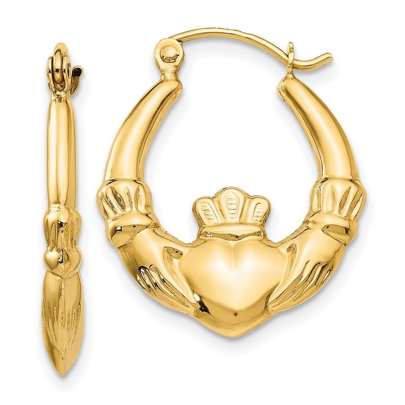 Curata 14k Yellow Gold Irish Claddagh Celtic Hoop Earrings (3mm x 12mm)