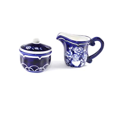 Euro Ceramica Blue Garden Breakfast Set (Sugar and Creamer) - 3.9 x 3.9 x 3.8 Sugar; 6.3 x 3.5 x 4 Creamer