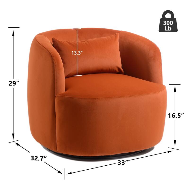 KINWELL 34" Wide Velvet Upholstered Swivel Accent Chair with Toss Pillow