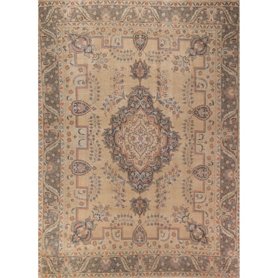 Geometric Tabriz Persian Vintage Area Rug Handmade Wool Carpet - 9'4" x 12'7"