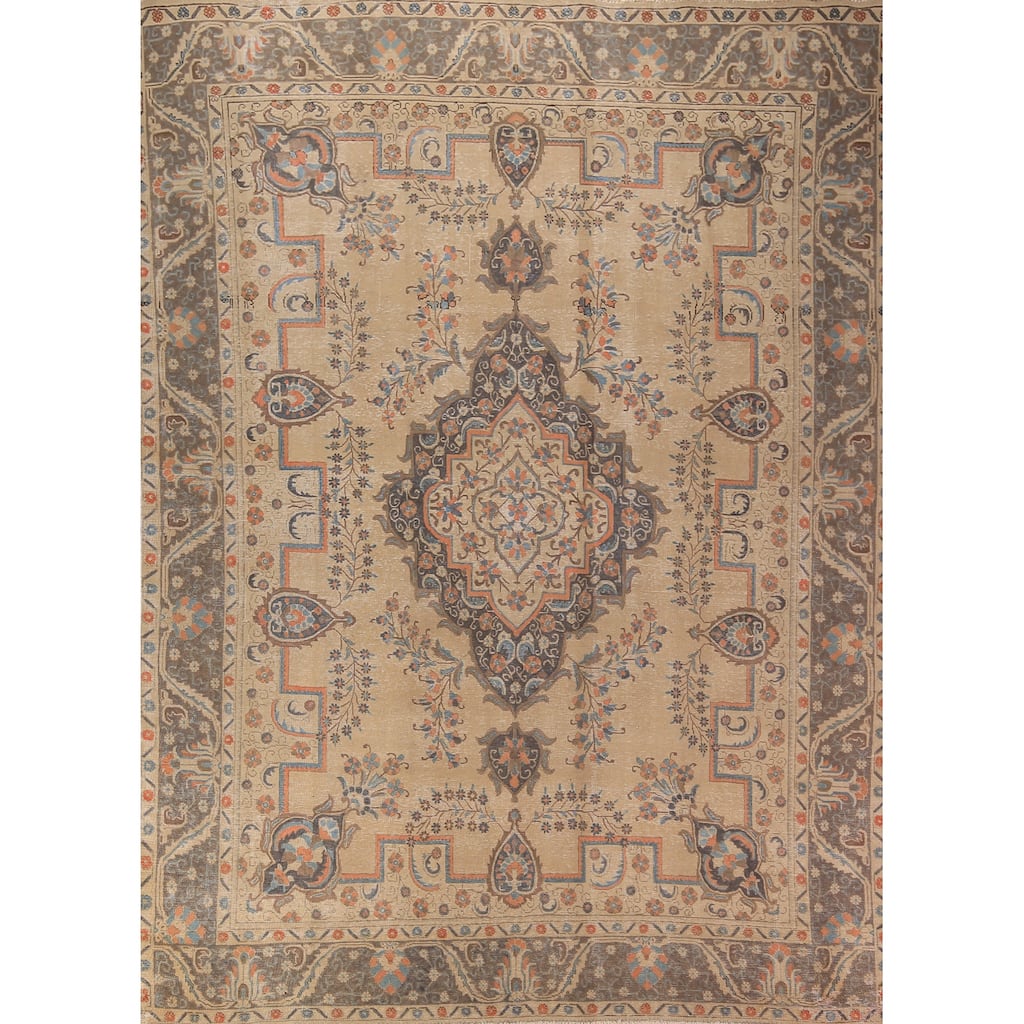 Geometric Tabriz Persian Vintage Area Rug Handmade Wool Carpet - 9'4" x 12'7"