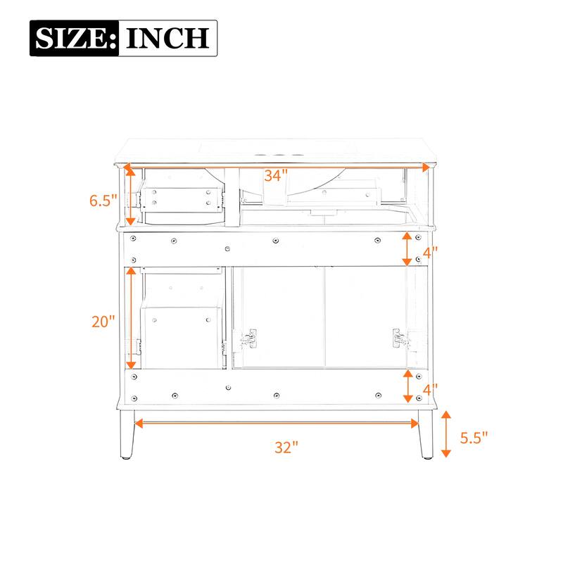 GDFStudio - Elysia 36" Bathroom Vanity with Ceramic Sink, Soft-Close Doors & 4 Drawers