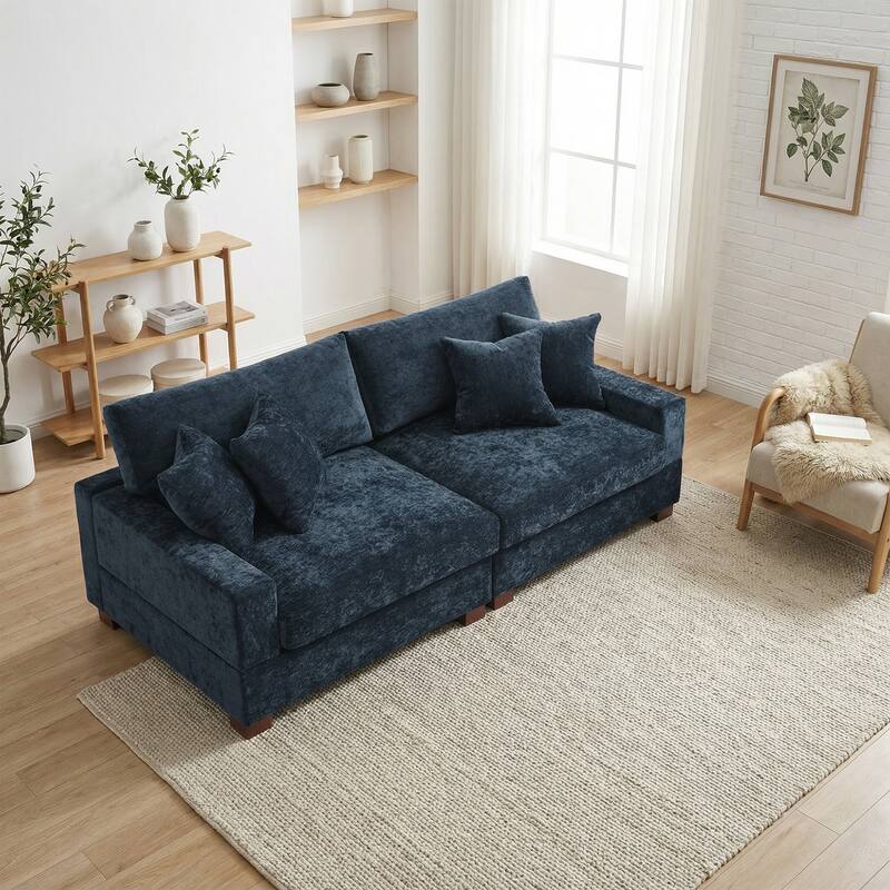 Oversized Chenille Modular Sectional Sofa With Deep Seat