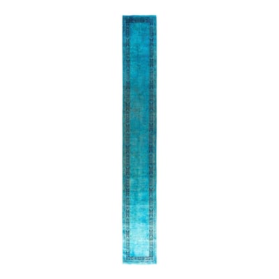 Fine Vibrance One-of-a-Kind Hand-Knotted Runner Rug - Blue, 2' 6" x 18' 10" - 2' 6" x 18' 10"