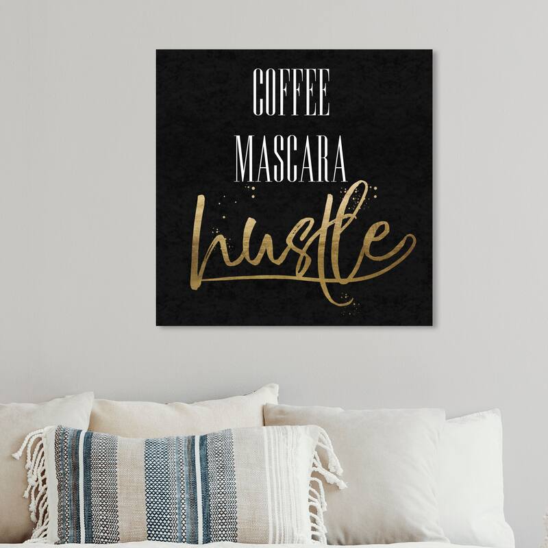 Wynwood Studio 'Coffee Mascara Hustle Velvet' Drinks and Spirits Wall Art Canvas Print Coffee - Black, Gold - 12 x 12