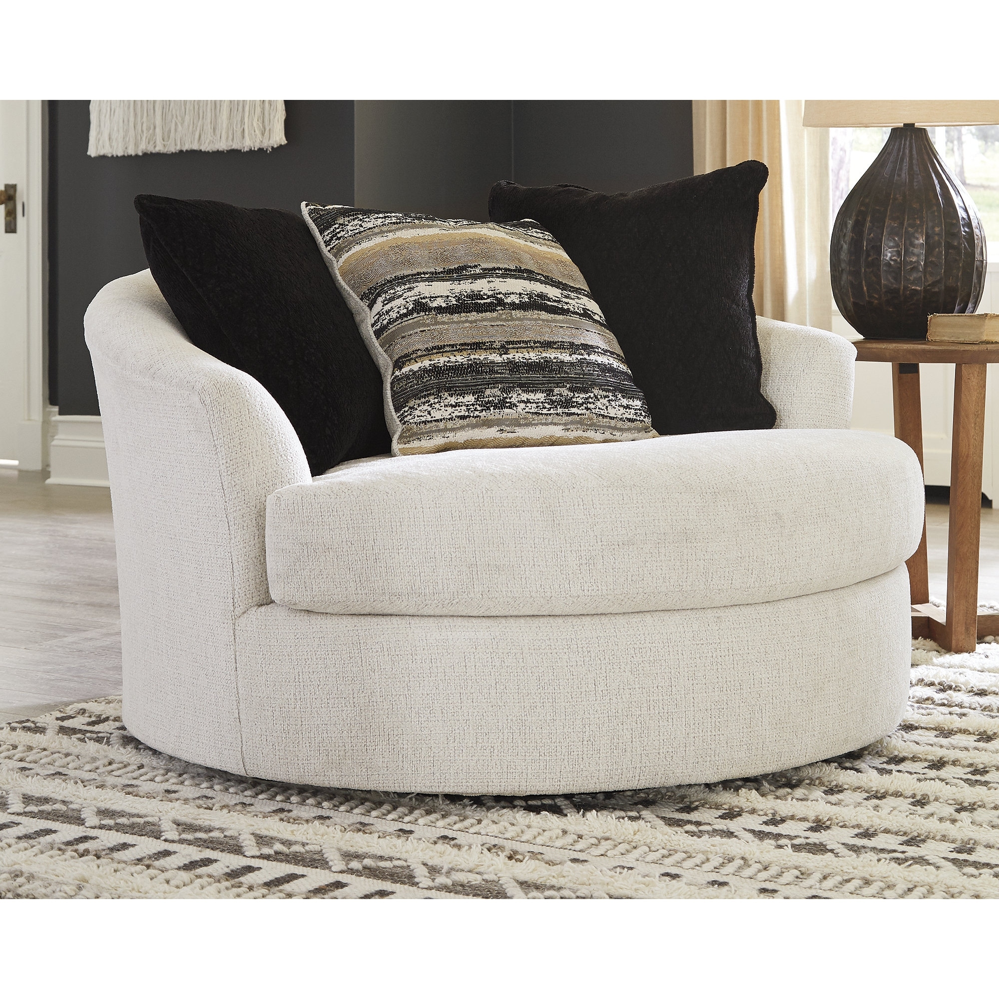 Signature Design by Ashley Cambri White Oversized Round Swivel Chair 58 W x 54 D x 39 H On Sale Bed Bath Beyond 32922792