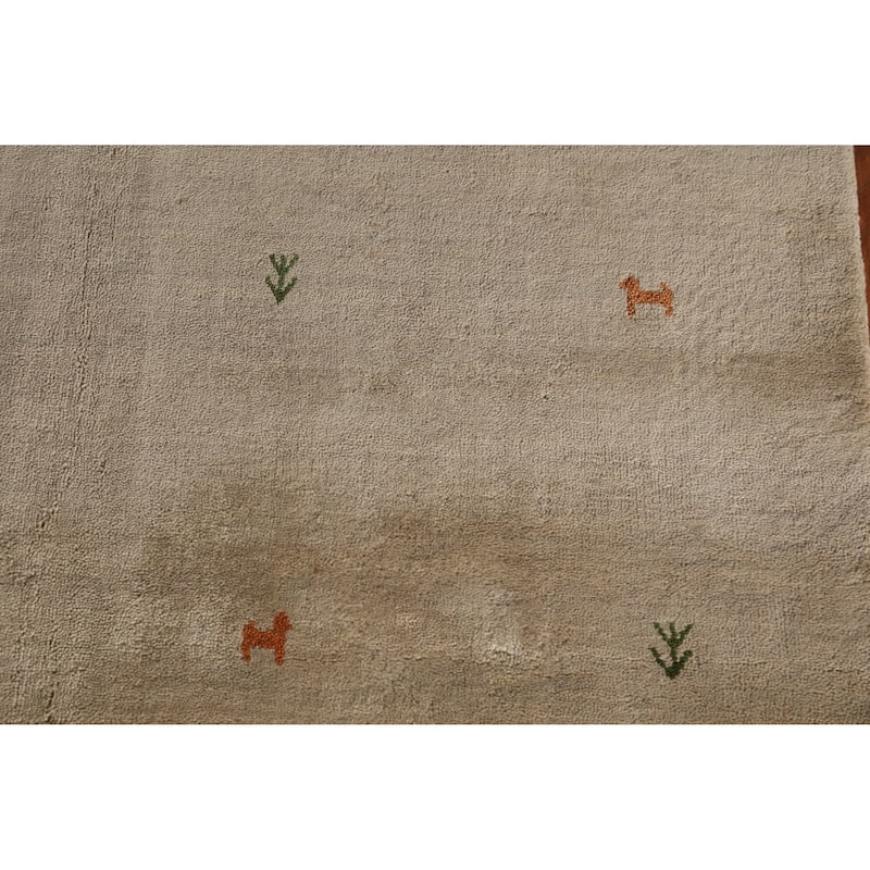Beige Tribal Gabbeh Indian Rug Hand-Knotted Oriental Wool Carpet - 4'7" x 6'4"