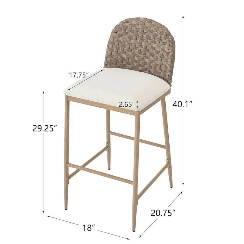 Christopher Knight Home - Esme Barstool in Iron & Rattan with Upholstered Cushion (Set of 2)