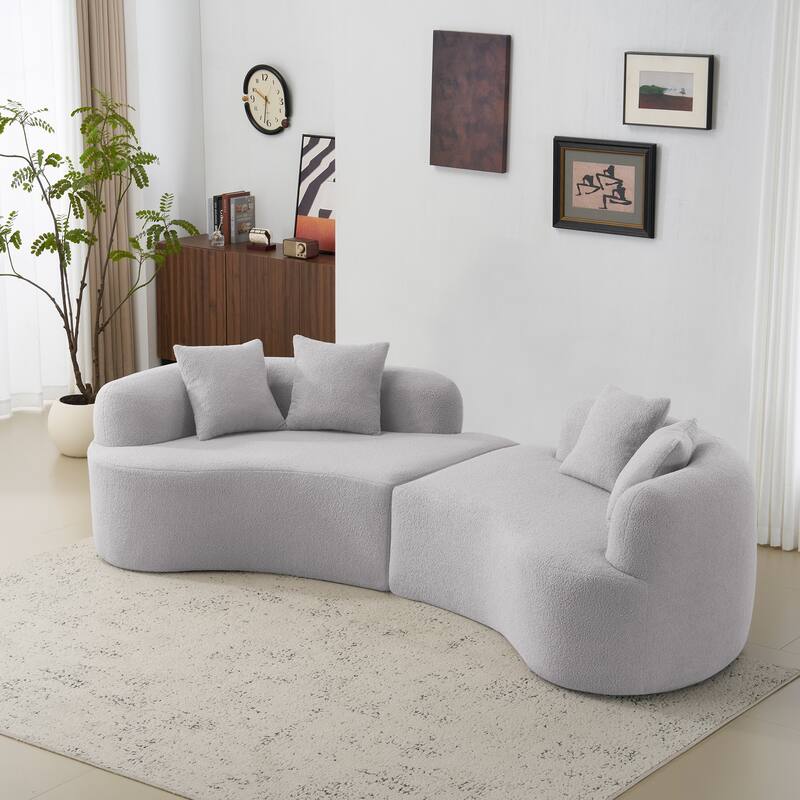 Chaise Lounge Set of 2 Convertible Curved Deep Seat Sectional Sofa, Teddy Velvet Fabric Full Compression Sponge Couch