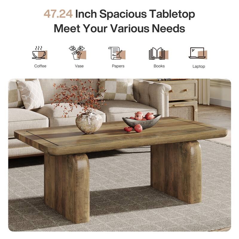 Rectangle Coffee Table, 47-Inch Farmhouse Tea Table with Thickened Tabletop