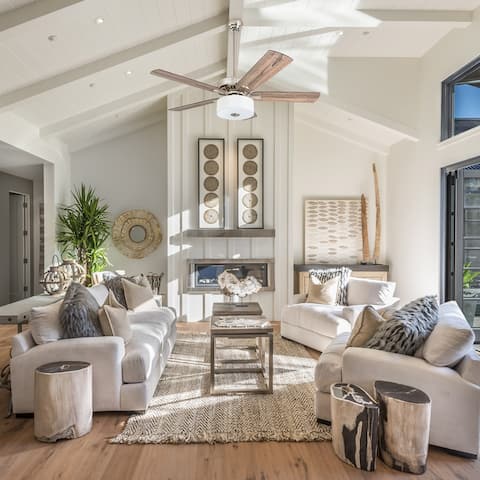 Prominence Home Canyon Lakes Farmhouse 52" Brushed Nickel LED Ceiling Fan, Drum Light, Barnwood Blades, 3 Speed Remote