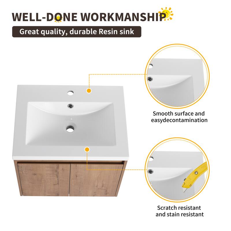 Beingnext 24"/36"/48"/60" Bathroom Vanity with Resin Sink, Floating Bathroom Vanity with Soft Close Doors