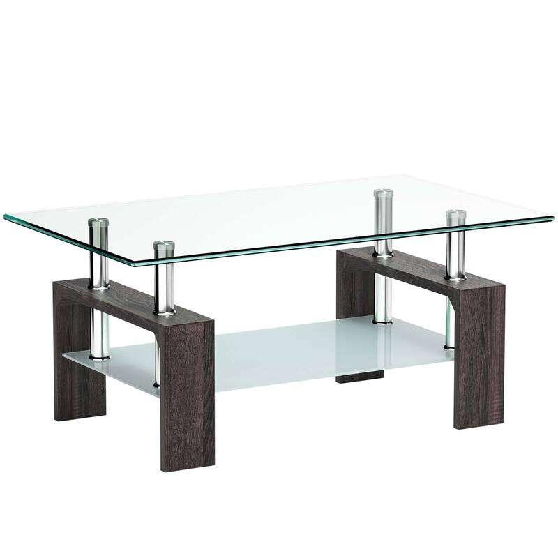 Costway Rectangle Glass Coffee Table Metal Legs End Table Livingroom
