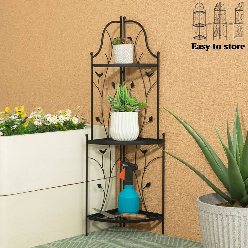 Glitzhome 4-Tiers Multifunctional Metal Corner Plant Shelf Bakers Rack Folding Planter Stands Flower Pot Shelving