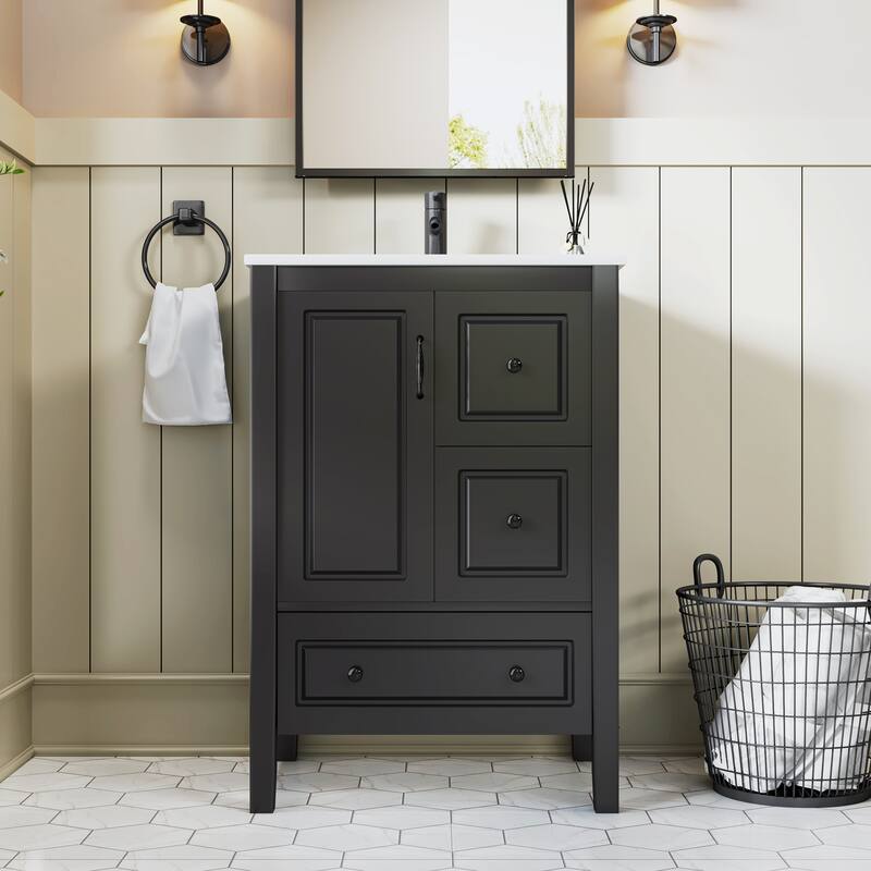 Bathroom Vanity Set with Arched Medicine Cabinet 24-Inch Vanity with Countertop