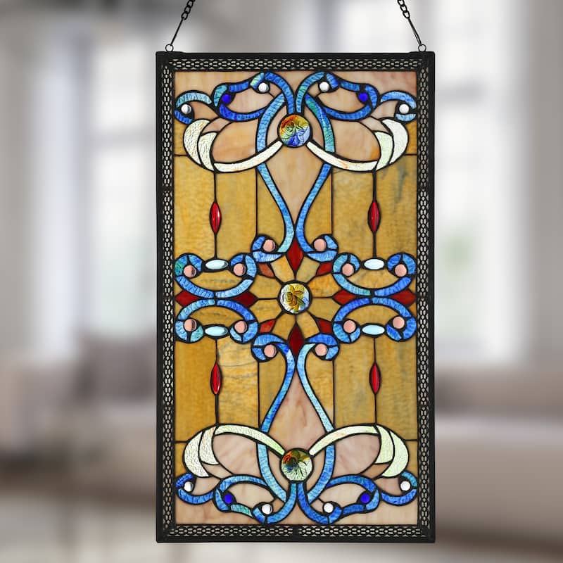 River of Goods Brandi's Amber Stained Glass 26-inch Window Panel - M