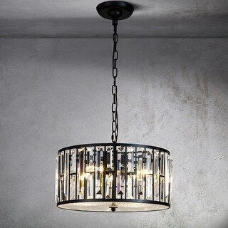 CraftHome 4- Light Modern Farmhouse Black Drum Crystal Chandelier - On ...