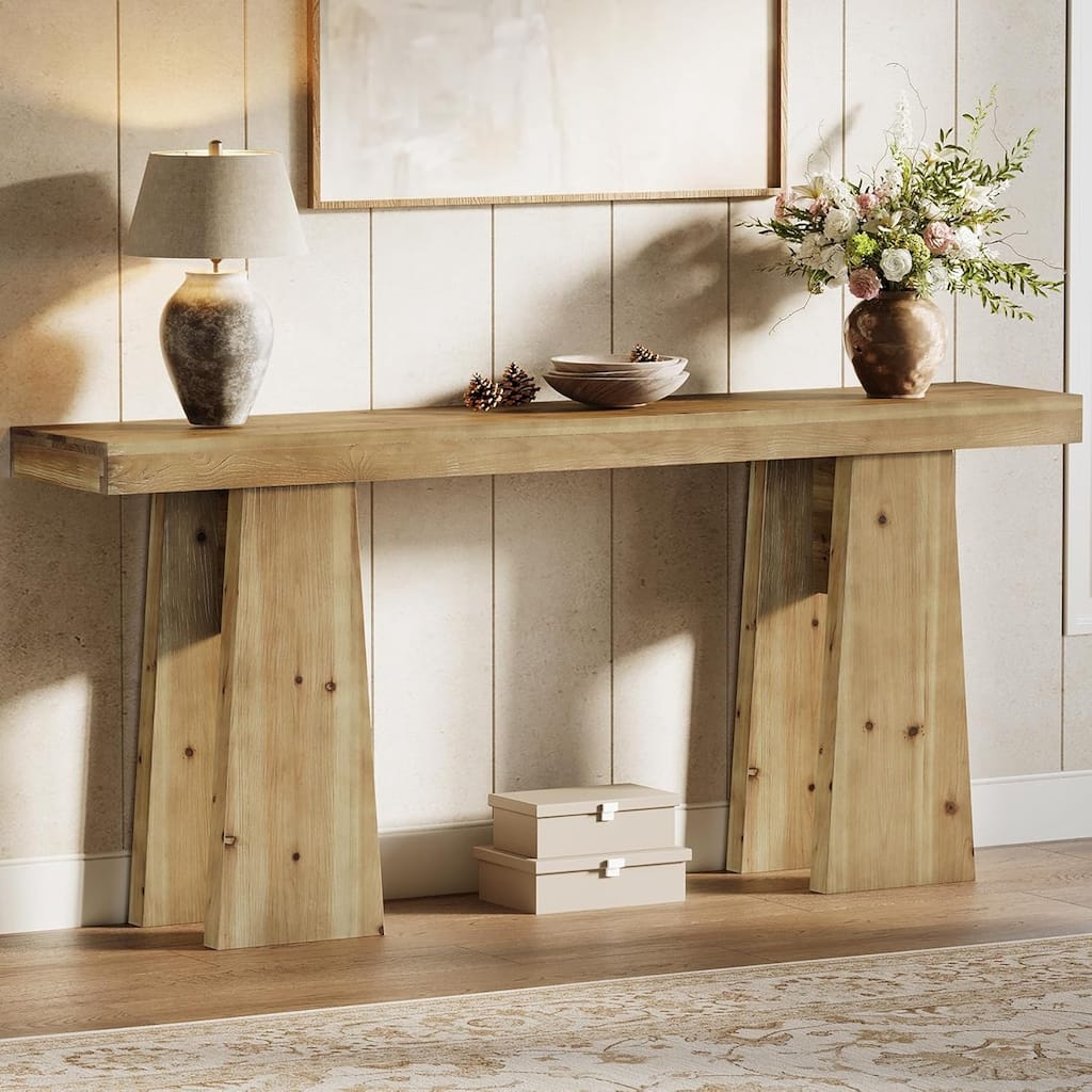 70.9" Farmhouse Extra Long Solid Wood Console Table with Reinforced Frame