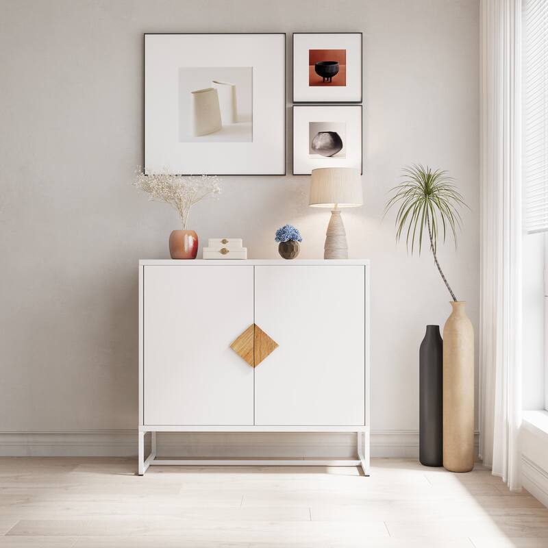 MDF square shape handle 2 doors sideboard - White