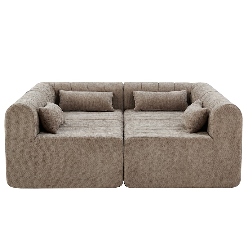 Christopher Knight Home - Modular Polyester Upholstered Sectional Sofa with 4-Piece Compressed Sponge - 145.5"