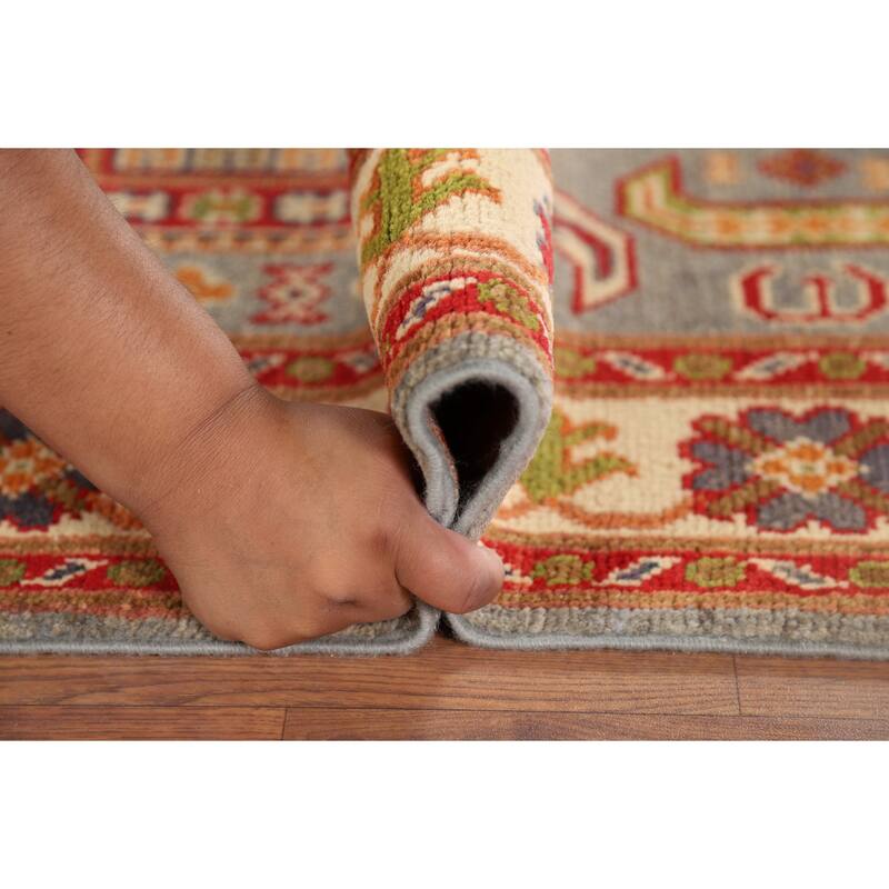 Geometric Kazak Accent Rug Handmade Wool Carpet - 3'4" x 5'0"