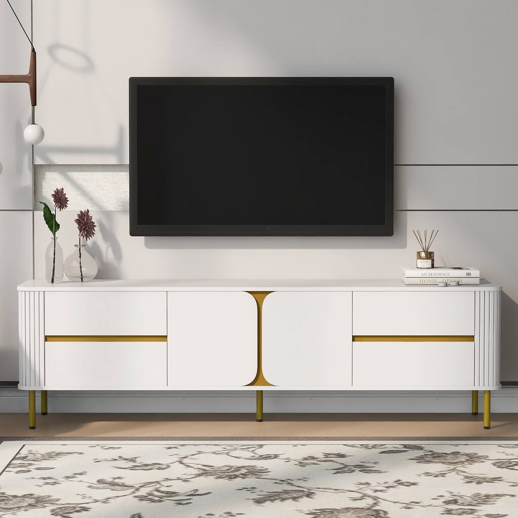 White 70.9" TV Stand with 4 Drawers & Cabinet for 80" TVs