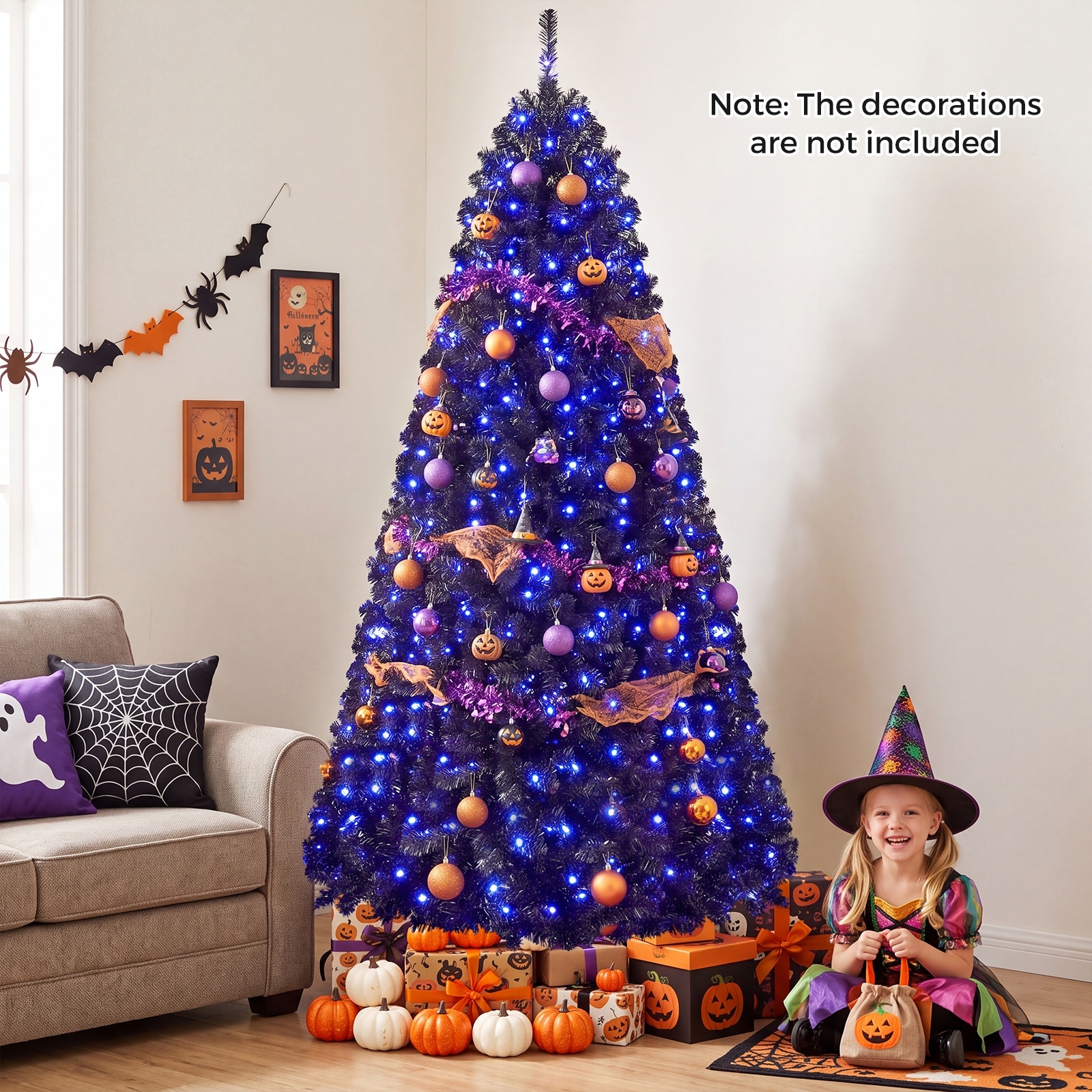 Gymax 7 FT Pre-Lit Black Halloween Christmas Tree Full Artificial - See Details