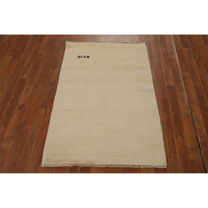 Modern Beige Gabbeh Oriental Rug Hand-Knotted Wool Carpet - 2'10"x 4'0"