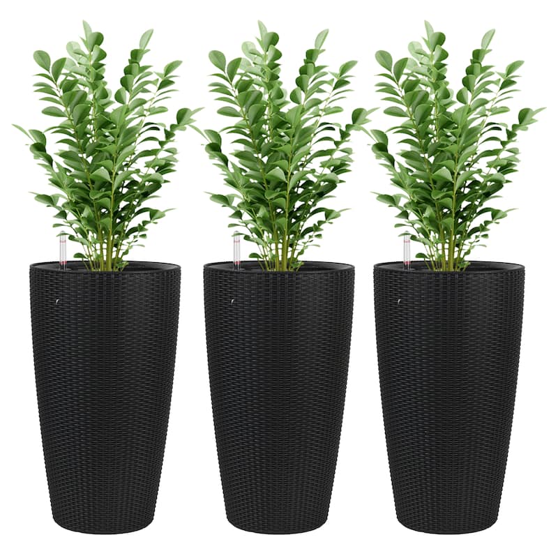 Indoor/Outdoor Modern Faux Rattan Design Square Planter, 30-Inch White Plastic Large with Automatic Watering System 1 Piece