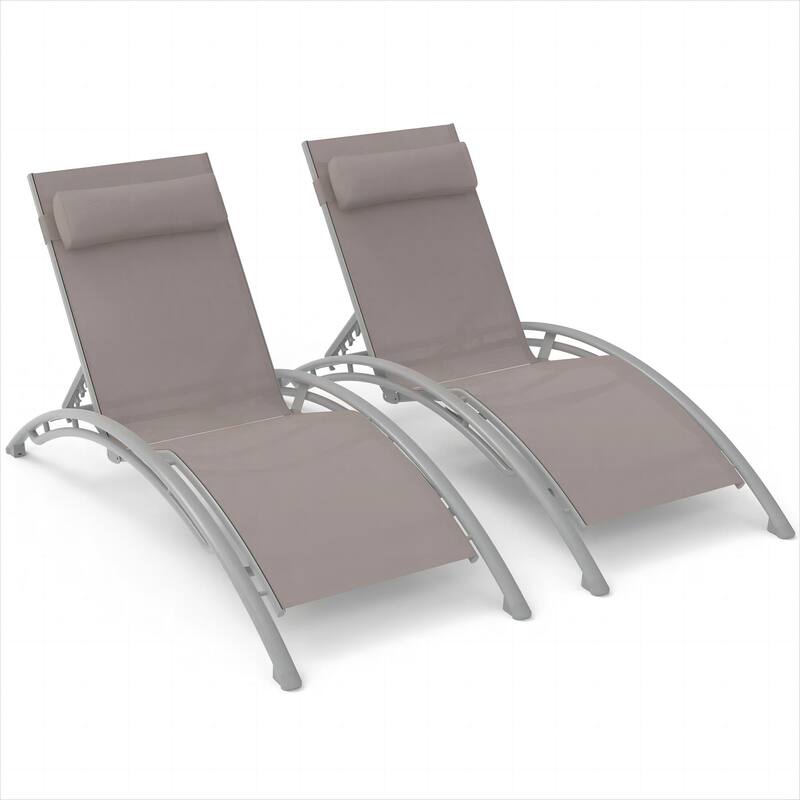 2-Piece Outdoor Chaise Lounge Set with Adjustable Backrest and Removable Pillow, Patio Recliner Chair for Beach Pool Poolside