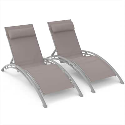 2 Pieces Outdoor Chaise Lounge Set with Adjustable Backrest and Removable Pillow for Beach Pool Sunbathing Lawn