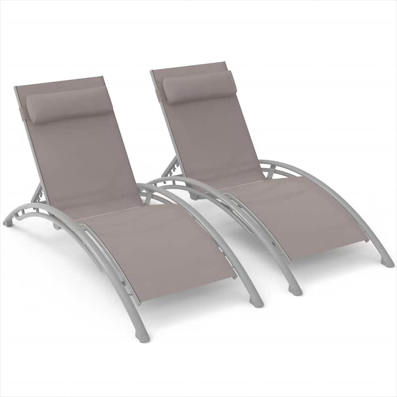 Outdoor Chaise Lounge Set of 2 Patio Recliner Chairs with Adjustable Backrest - khaki