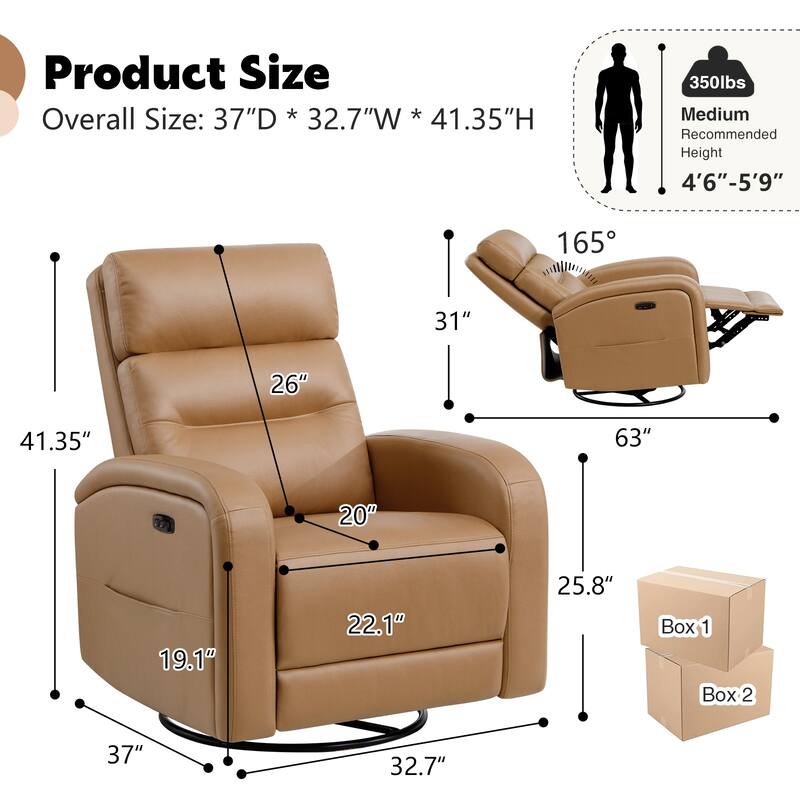 Aemeios Swivel Power Recliner Rocker with USB and Type C Port Set of 2
