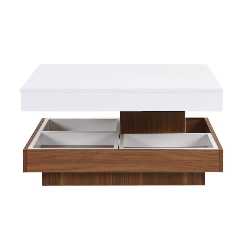 Modern 2-Tier Square 360°Rotating Coffee Table with 3 Detachable Tray