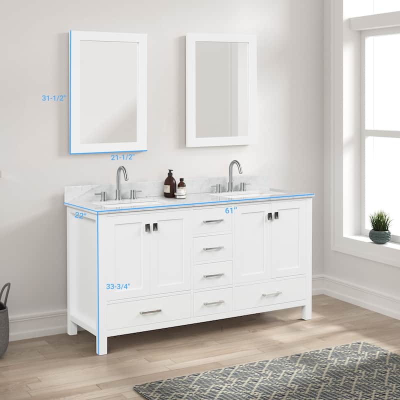 Blossom Geneva 60 Inch Double Bathroom Vanity with Marble Top & Sinks