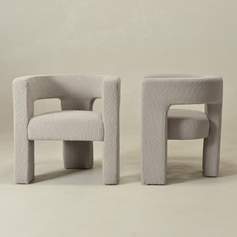 KINWELL 28" Wide Boucle Upholstered Square Armchair (Set of 2)