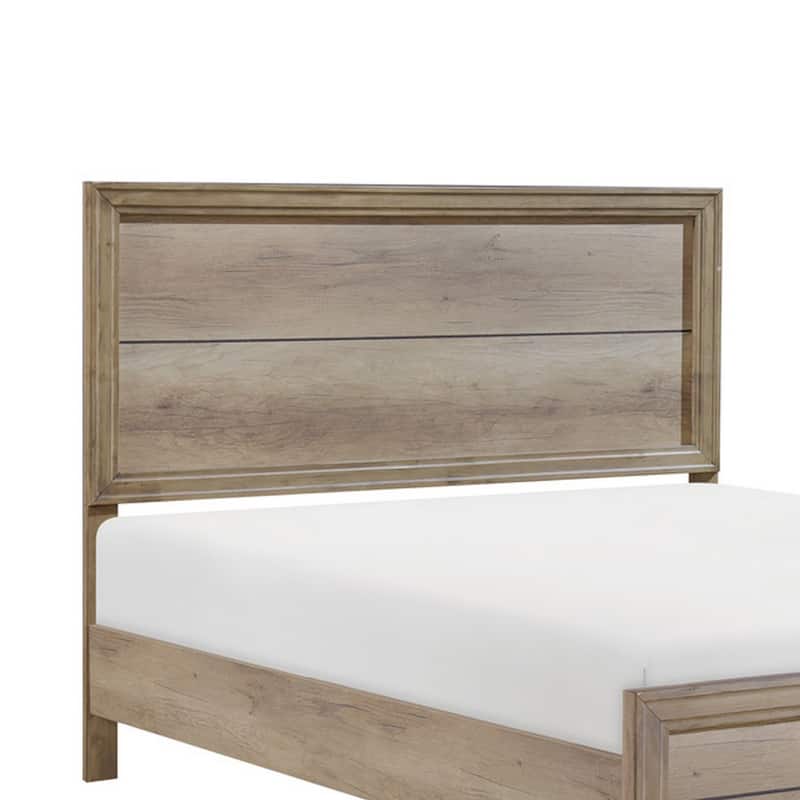 Contemporary Queen Bed, Rustic Wood Panel Headboard, Natural Brown Finish