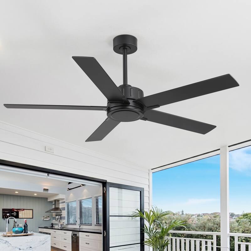 56-Inch Matte Black Ceiling Fan with Remote Control,DC Motor, 6-Speed Reversible Indoor Ceiling Fan with Dual-Finish Blades