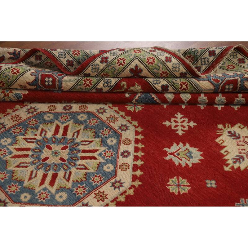 Hand Knotted Oriental 100% Wool Carpet Traditional Geometric Red Kazak Area Rug - 11' 8'' X 9' 0''