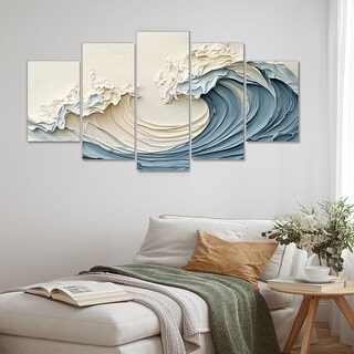 Designart - White And Blue Papercut Style Wave I - Coastal Waves Canvas ...
